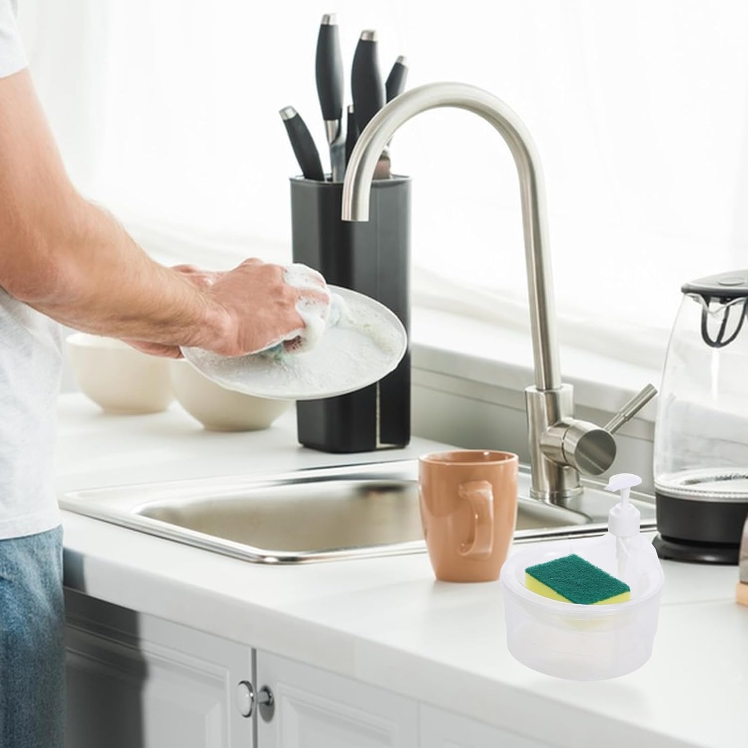 12589 Double Layer Liquid soap Dispenser with Pump and Sponge, Practical for Hotel Sink Clear, Soap Dispensing Liquid Pump Bottle for Home, Kitchen Rectangle ( 2 in 1 ) 12589 Double Layer Liquid soap Dispenser with Pump and Sponge, Practical for Hotel Sink Clear, Soap Dispensing Liquid Pump Bottle for Home, Kitchen Rectangle ( 2 in 1 )